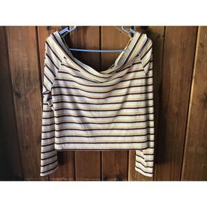 Arizona Off Shoulder Top Size XXL Brown Stripes 3/4 Sleeves NWT Party Girl